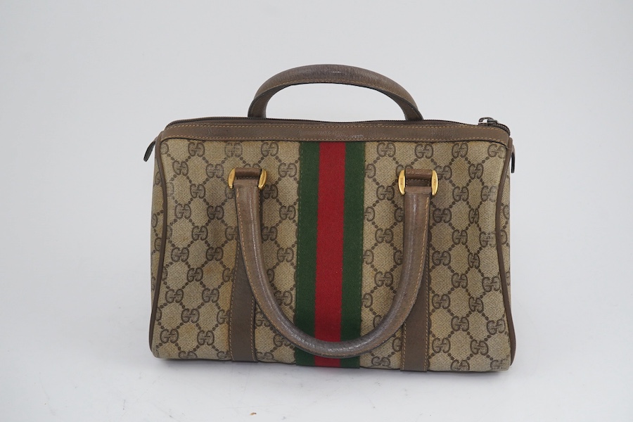 Two vintage Gucci brown canvas and leather trim GG monogram handbags